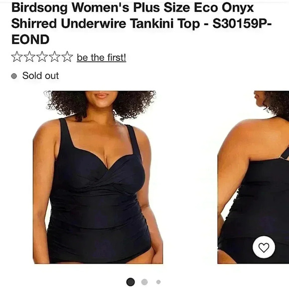 Bare Necessities Birdsong Plus Size Underwire Tankini Swimsuit Top Black Shirred - Picture 2 of 12